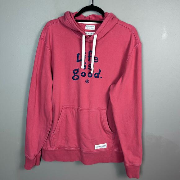 Life Is Good Hoodie sweatshirt Men's Medium VTG Red Logo Spell Out